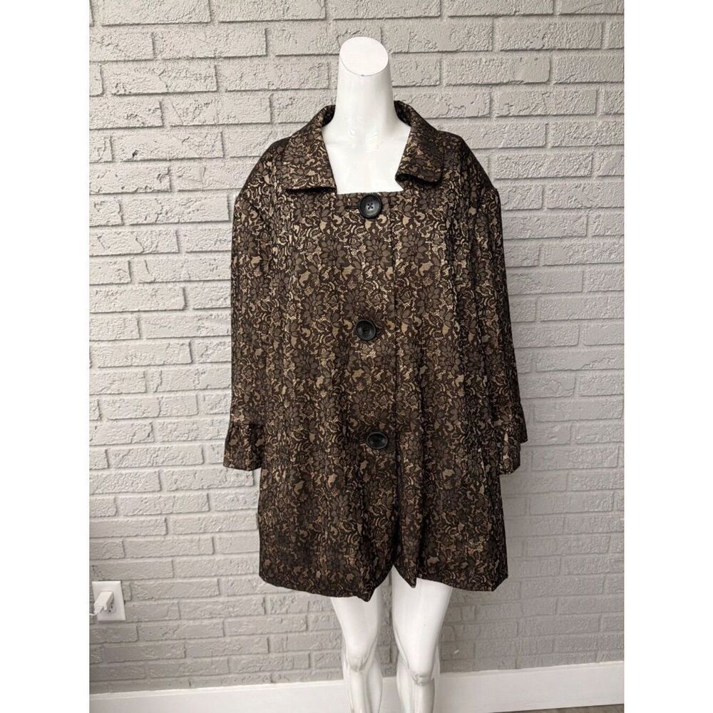 Maggie Barnes Women’s Lace-Print 3/4 Sleeve Swing Jacket Size 4X